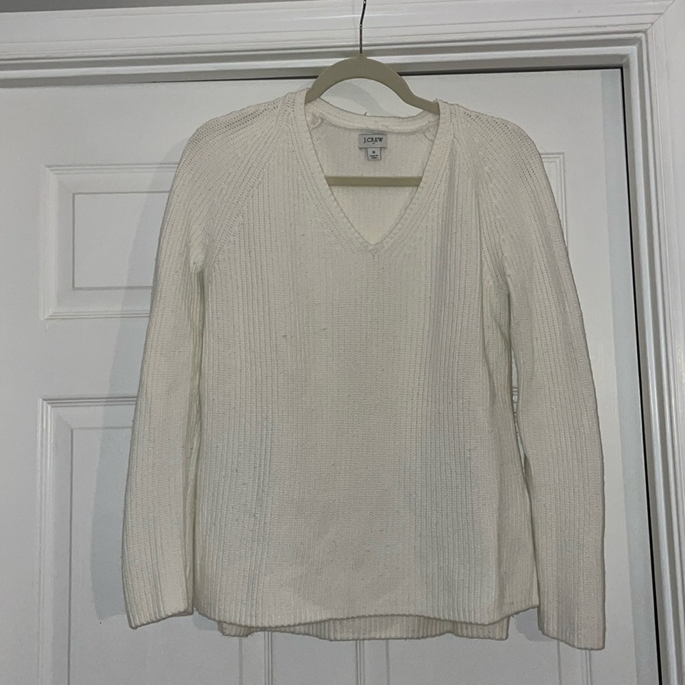 J Crew white sweater with split hem size small